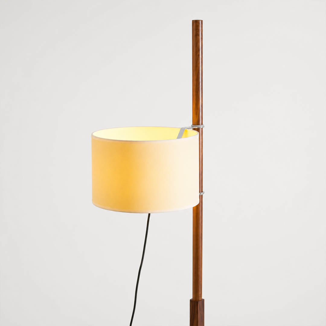 Vara floor lamp slender wood rod pole vertical column solid grain texture natural nature wood minimalist Miguel Mila inspired detail close up craftsmanship