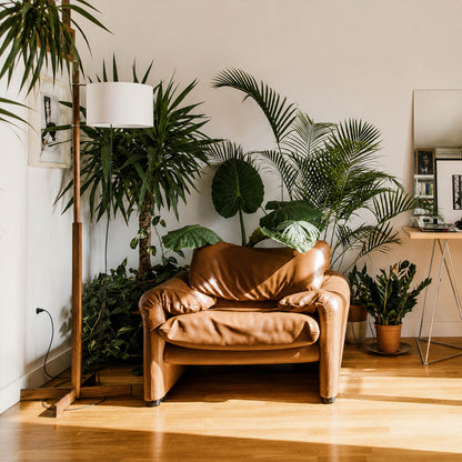 Vara floor lamp nature wood modern living room sofa side minimalist Miguel Mila inspired Scandinavian Japandi wooden rod beige linen drum warm ambient calm serene lifestyle interior