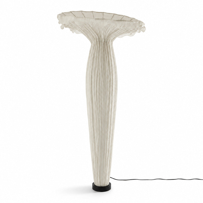 Tall 70.9-inch beige Vaso fabric floor lamp as a sculptural statement in a double-height living room