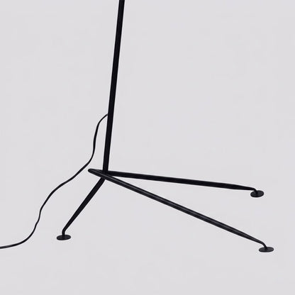 Vega tripod base three legged tapered matte black metal close up detail mid century modernist floor lamp foundation