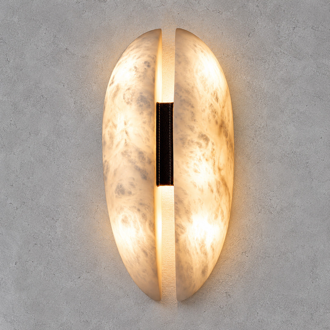 Small Velo alabaster wall sconce 7.3 by 14.2 inches with warm white LED