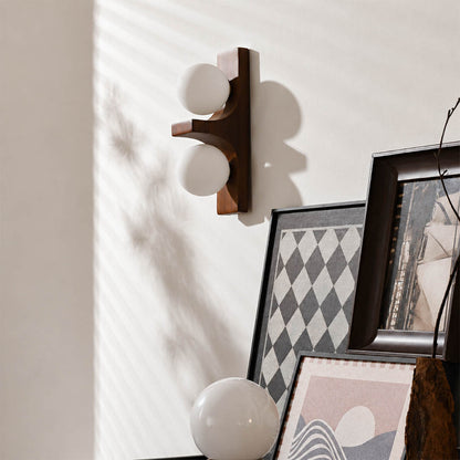 Verena double wall sconce bathroom vanity mirror side wood glass globe warm glow American home lifestyle interior styled