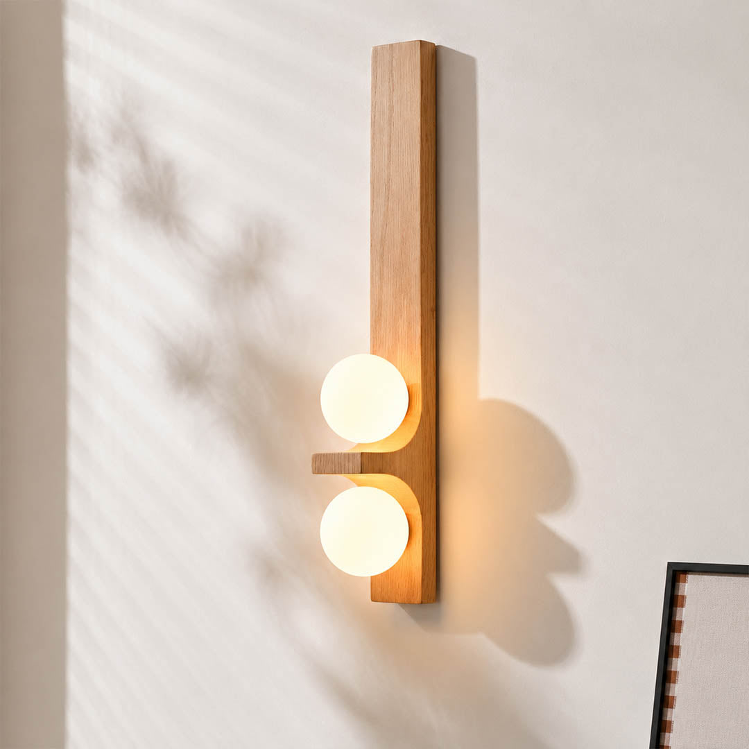 Verena double wall sconce wood grain natural texture walnut oak finish detail close up quality