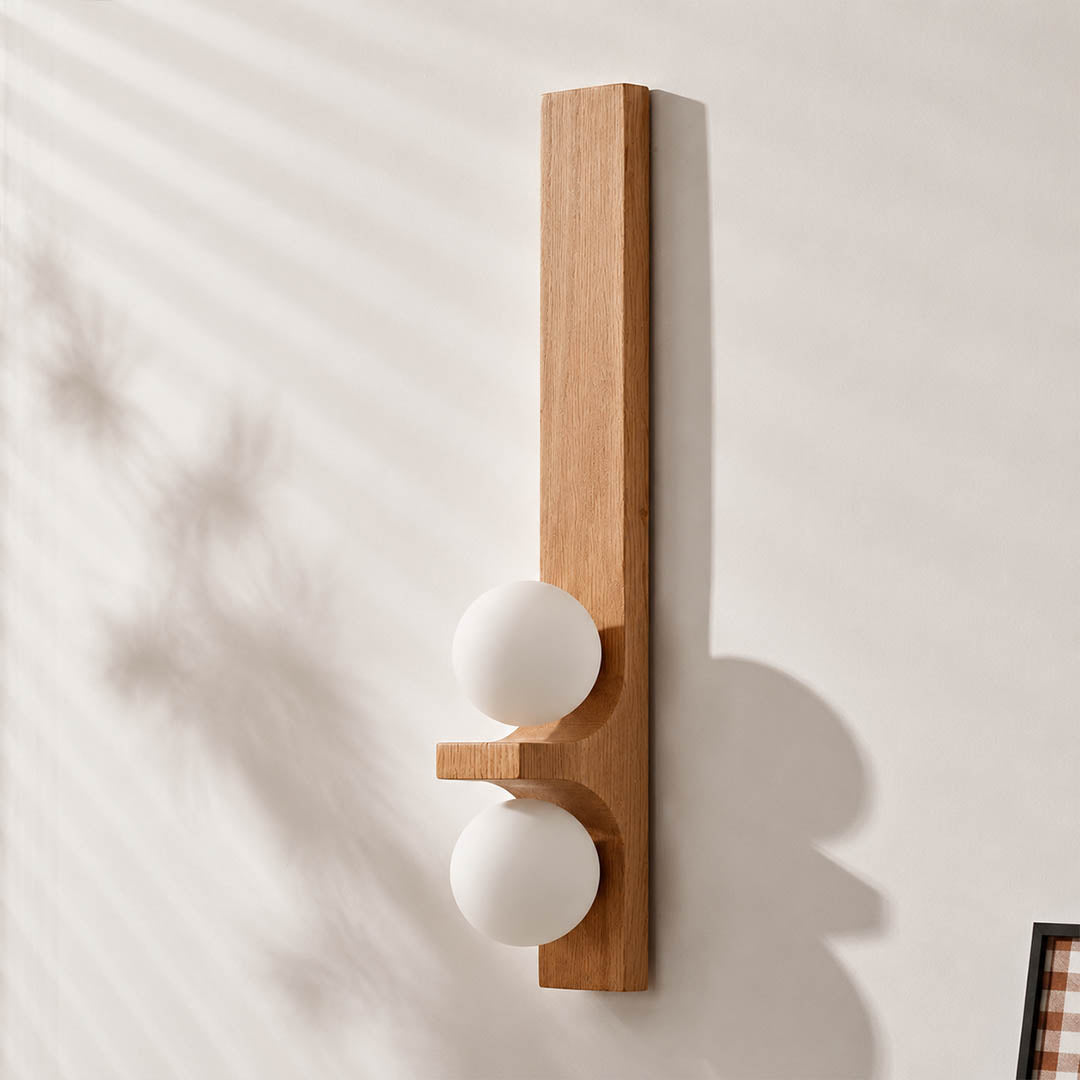 Verena double wall sconce wood grain natural texture walnut oak finish detail close up quality