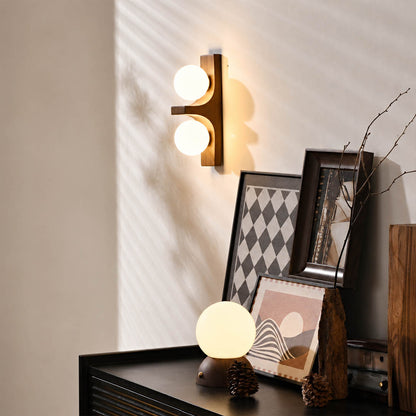 Verena double wall sconce bathroom vanity mirror side wood glass globe warm glow American home lifestyle interior styled