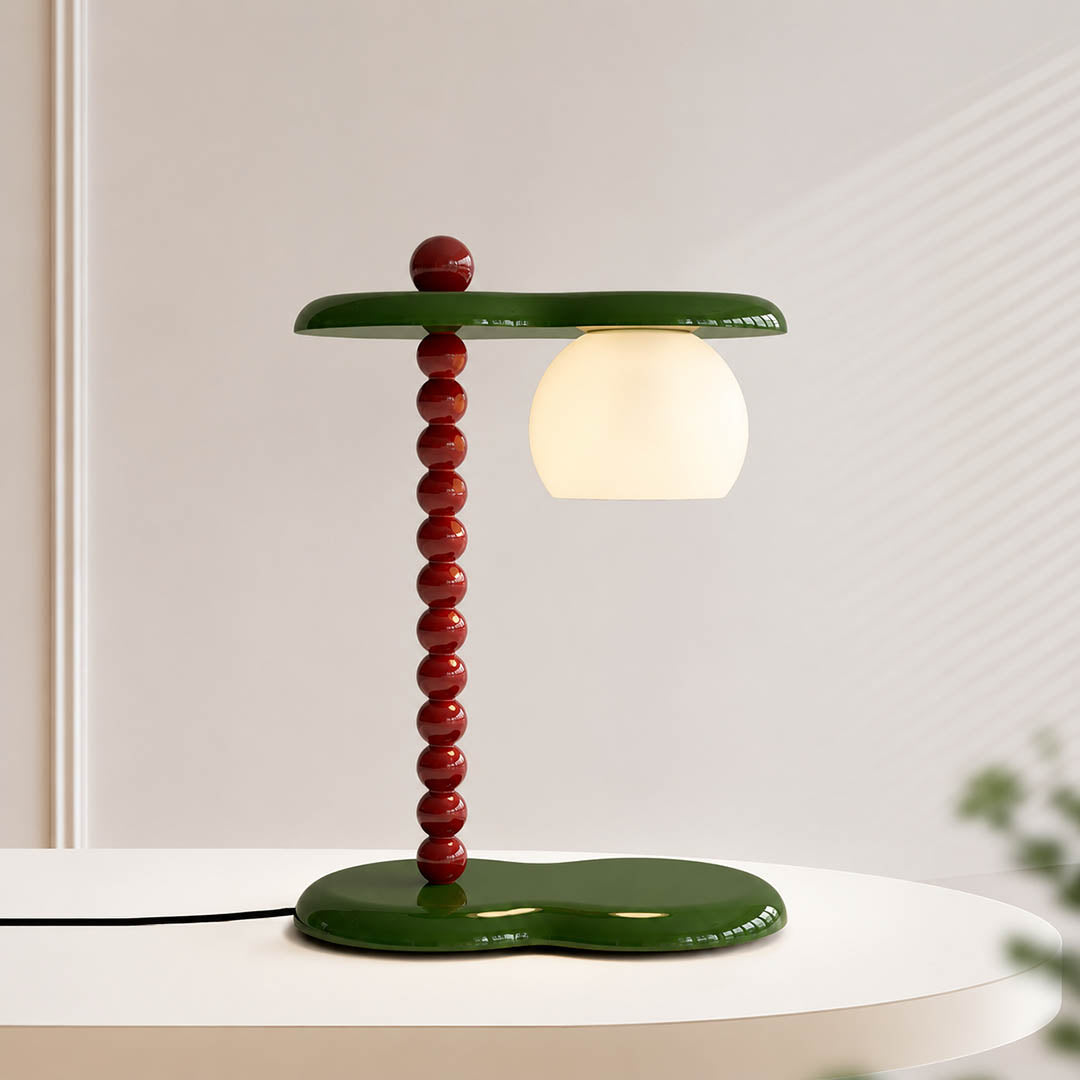 Vero colorblock table lamp green red two tone metal column white glass shade compact white background front view