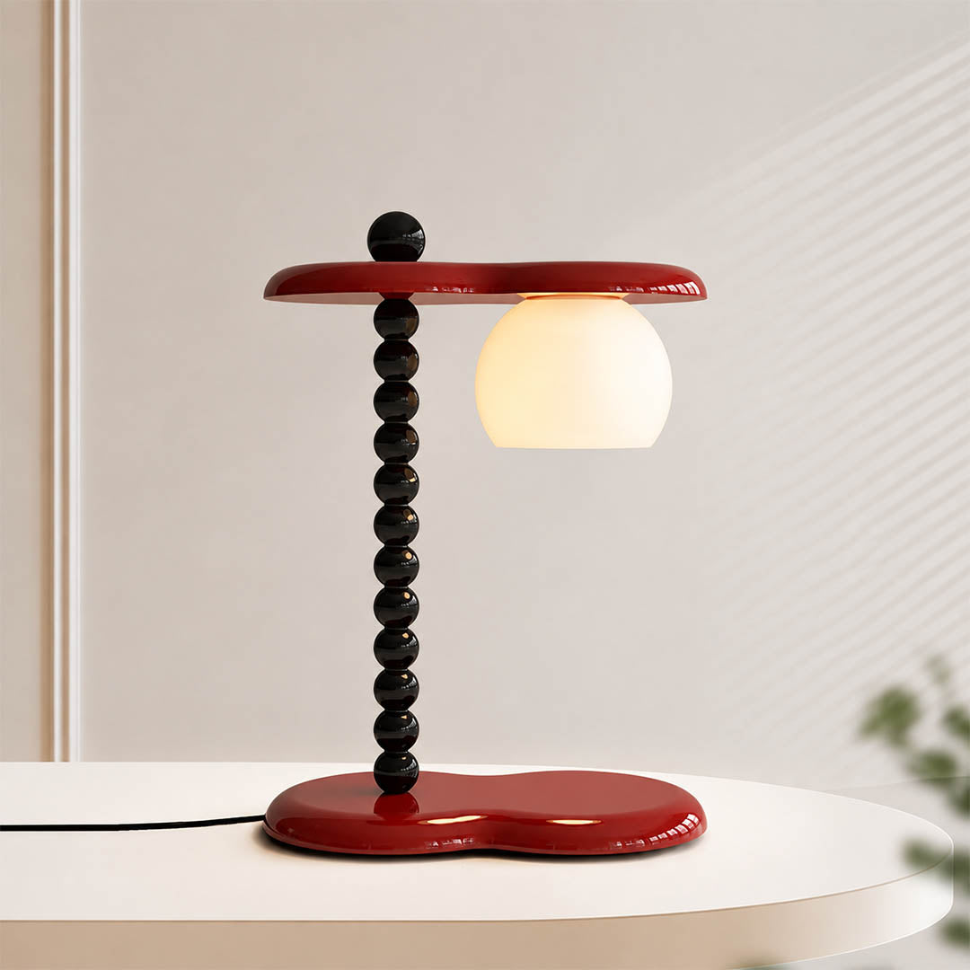 Vero colorblock table lamp red black two tone metal column white glass shade compact white background front view