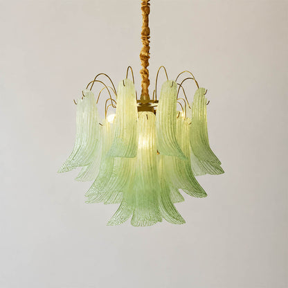 Verona Murano glass flower chandelier small 20 inch green olive hand blown Italian artisan cluster orb sculptural statement modern white background