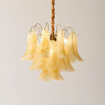 Verona Murano glass flower chandelier small 20 inch yellow golden hand blown Italian artisan cluster orb sculptural statement modern white background