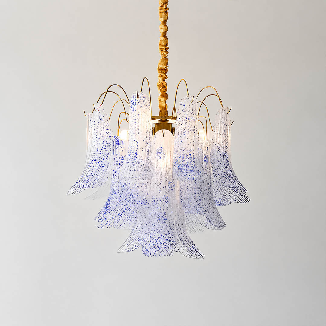 Verona Murano glass flower chandelier small 20 inch blue ocean hand blown Italian artisan cluster orb sculptural statement modern coastal white background