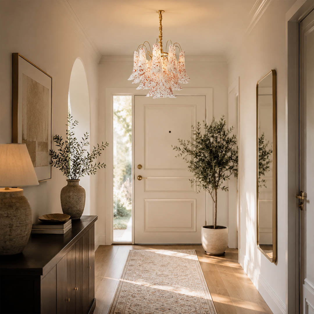 Verona colorful large 24 inch Murano glass flower chandelier grand foyer double height mansion Italian statement centerpiece sculptural mesmerizing warm glow lifestyle interior