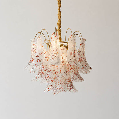 Verona Murano glass flower chandelier small 20 inch red ruby crimson hand blown Italian artisan cluster orb sculptural statement modern French vintage bold white background