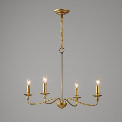 Versailles brass candle chandelier above dining table warm vintage light traditional interior