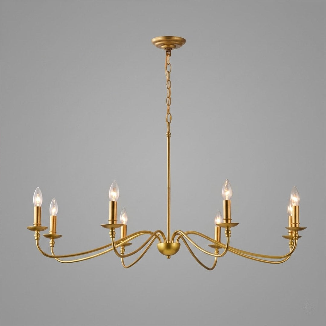 Versailles brass candle chandelier above dining table warm vintage light traditional interior