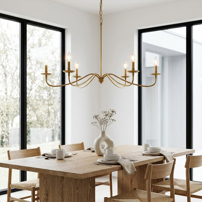Versailles brass candle chandelier above dining table warm vintage light traditional interior