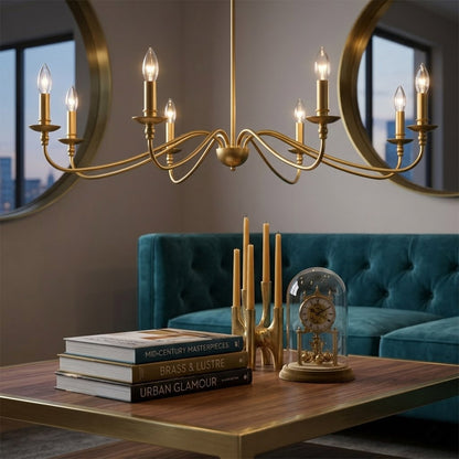 Versailles brass candle chandelier above dining table warm vintage light traditional interior