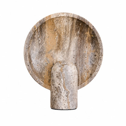 Vesta travertine table lamp yellow travertine stone base sculptural minimalist white background front view