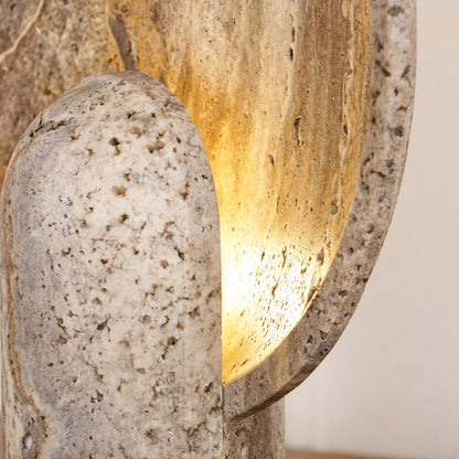 Vesta travertine table lamp shade diffused soft warm glow detail close up