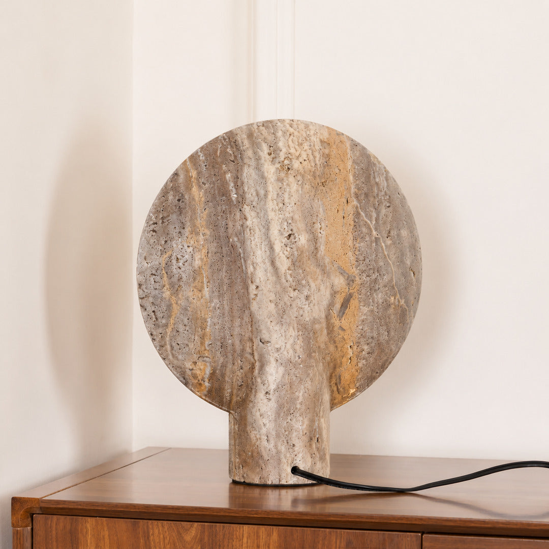 Vesta travertine table lamp sculptural silhouette full shape profile detail