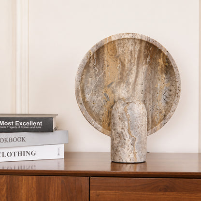 Vesta travertine table lamp entryway console warm glow travertine stone sculptural American home lifestyle interior styled