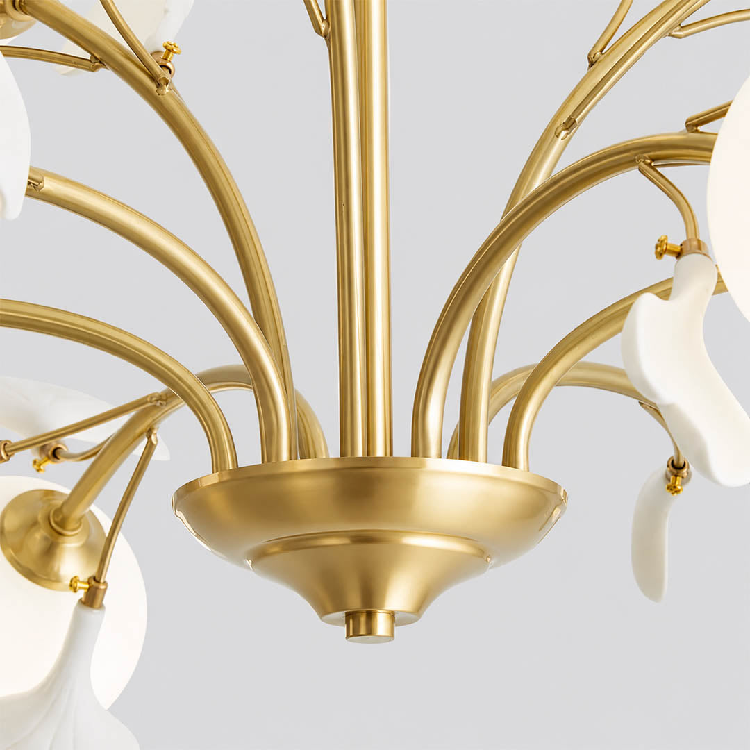 Vico Gingko Chandelier H65 premium copper branches polished intricate forging sophisticated texture detail close up architectural