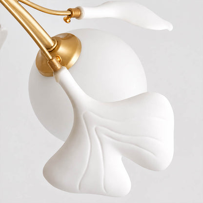 Vico Gingko Chandelier single ceramic bone porcelain hand-pulled ginkgo petal ivory white deep pleated botanical detail close up craftsmanship