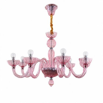 Vienna candle style fluted glass chandelier Pink Hollywood Regency 28 inch Vintage romantic French Country white background