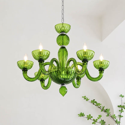 Vienna candle style fluted glass chandelier Green sage Hollywood Regency Vintage Cottagecore French Country white background
