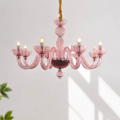 Vienna candle style fluted glass chandelier Pink Hollywood Regency Vintage romantic French Country white background