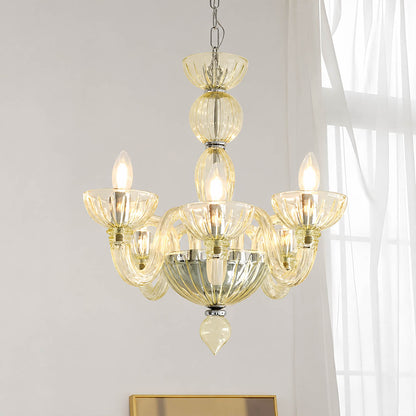 Vienna candle style fluted glass chandelier Gold Hollywood Regency luxury Vintage French Country classic white background