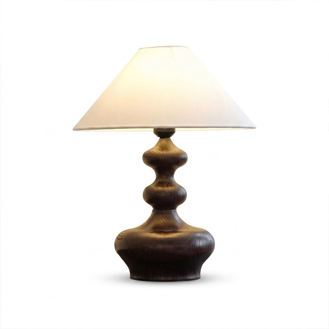Vienne French vintage table lamp ash wood base handwoven fabric shade Art Deco cylinder white background