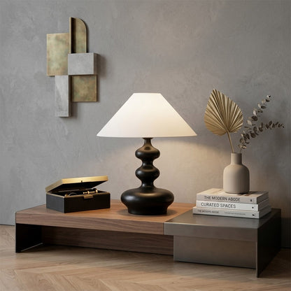 Vienne French vintage table lamp on nightstand bedroom warm fabric shade glow lifestyle interior