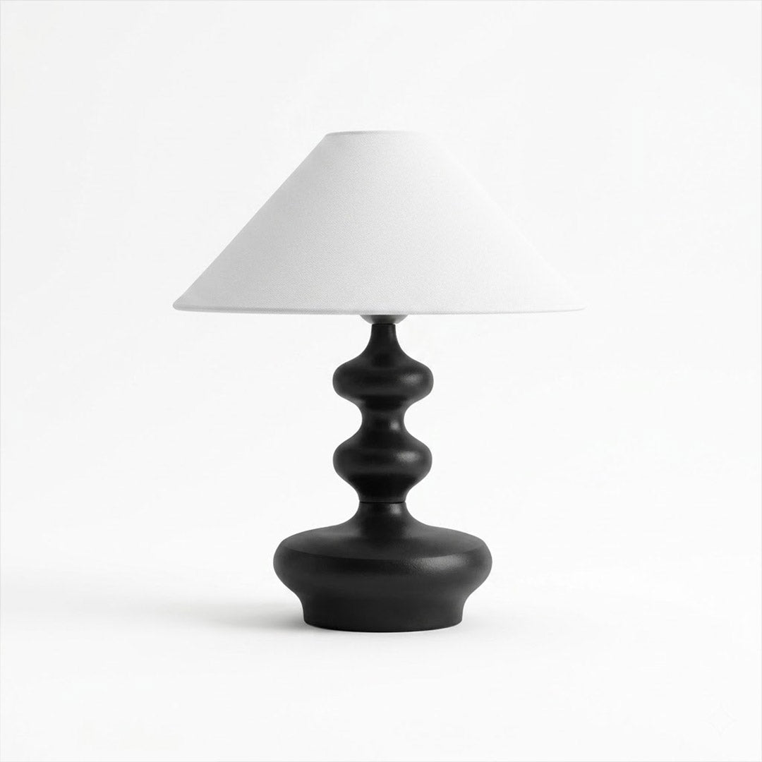 Vienne French vintage table lamp ash wood base handwoven fabric shade Art Deco cylinder white background