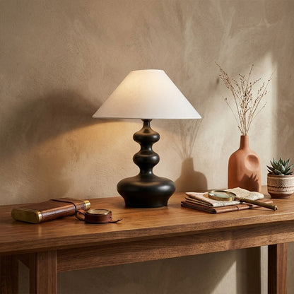 Vienne French vintage table lamp on nightstand bedroom warm fabric shade glow lifestyle interior