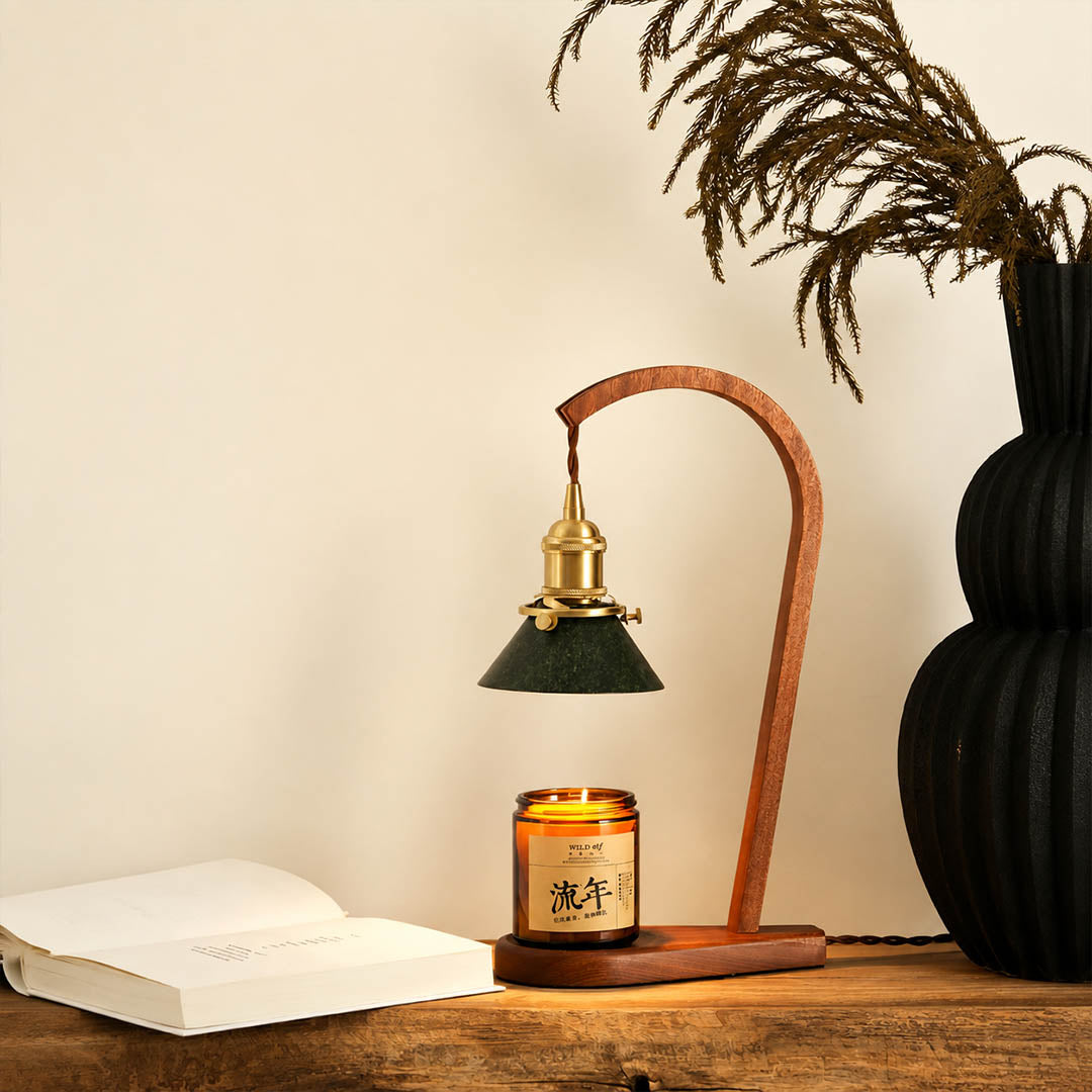 Vireo candle warmer lamp study desk office scent warming warm glow wood green relaxing American home lifestyle interior