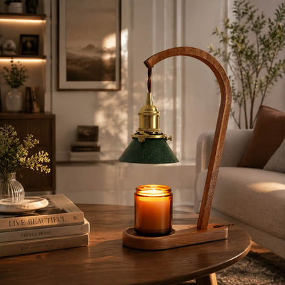 Vireo candle warmer lamp wabi sabi japandi natural space scent warming wood green warm American home lifestyle interior styled
