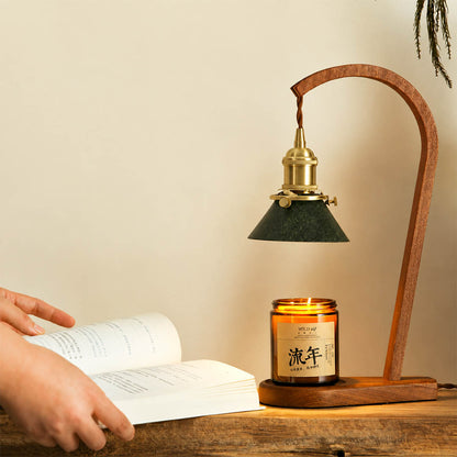 Vireo candle warmer lamp reading relaxing nook scent warming warm glow wood green cozy American home lifestyle interior