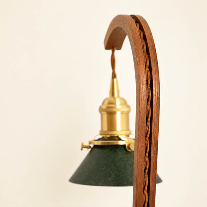 Vireo candle warmer lamp walnut wood grain green shade gold detail scent warmer close up craftsmanship natural