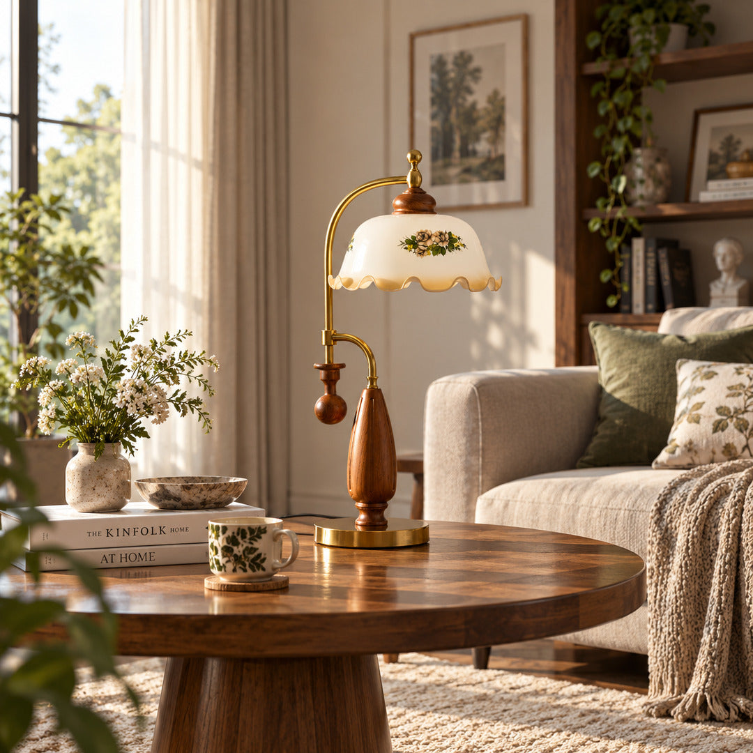 Volant vintage table lamp as an elegant accent on a living room side table