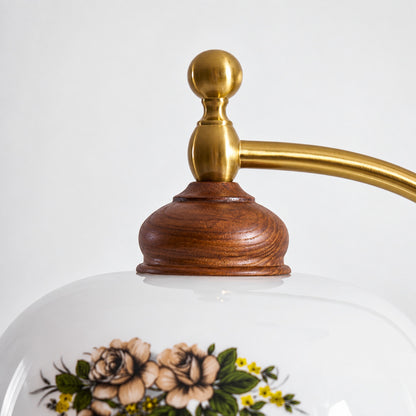 Close-up of the ruffled fan-edge glass shade on the Volant vintage table lamp