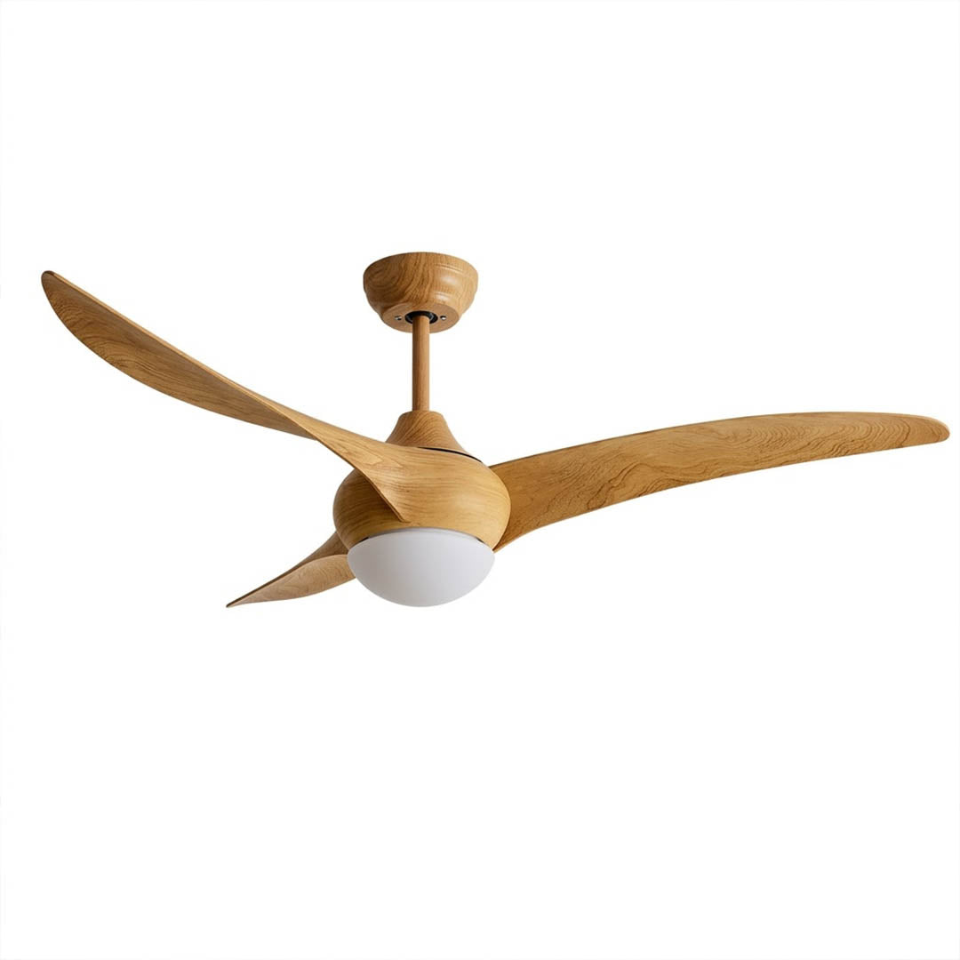 Volari 52 inch flush mount ceiling fan wood grain blades integrated LED white background