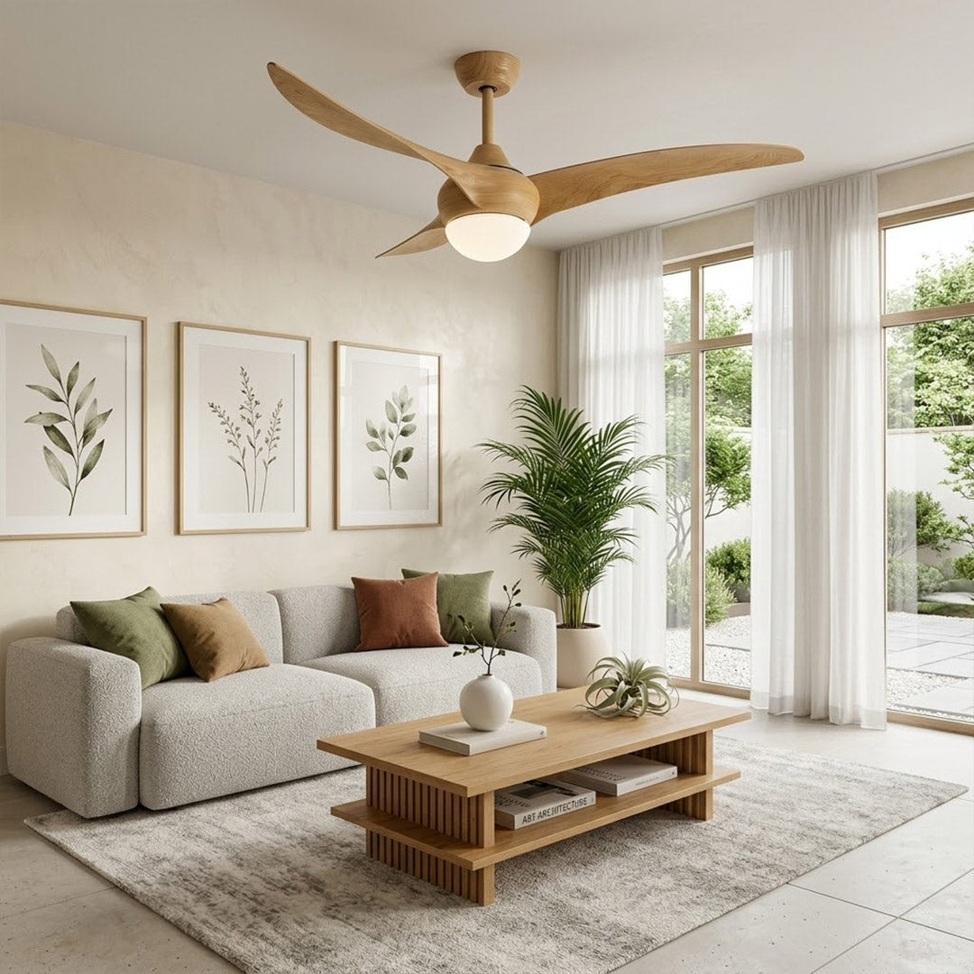 Volari flush mount ceiling fan modern minimalist living room 8 foot ceiling low profile installation