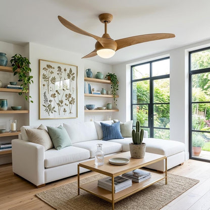 Volari flush mount ceiling fan modern minimalist living room 8 foot ceiling low profile installation