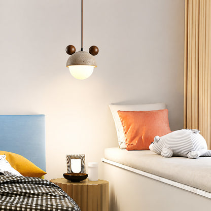 Volta travertine pendant light bedroom bedside warm glow travertine stone wood dome cozy American home lifestyle interior styled