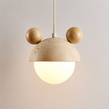 Volta travertine pendant light wood color oak top yellow travertine dome mini white background