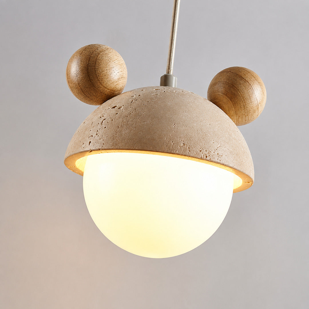 Volta travertine pendant light compact dome shape sculptural silhouette profile detail