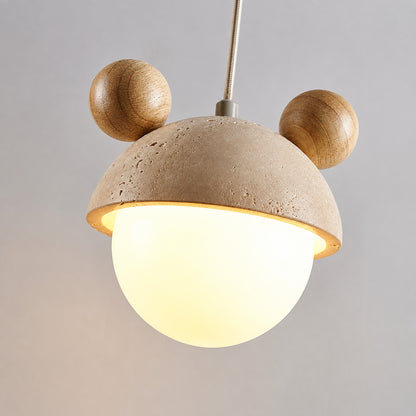 Volta travertine pendant light compact dome shape sculptural silhouette profile detail