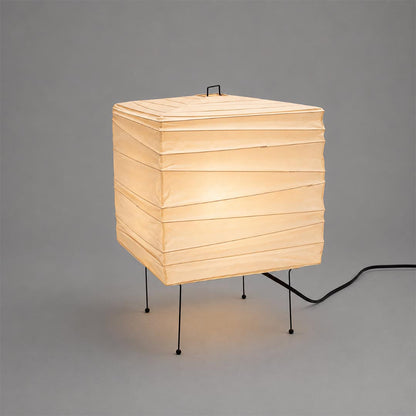 Japanese style Akari 3X table lamp with square paper shade on grey background - Stuberlighting