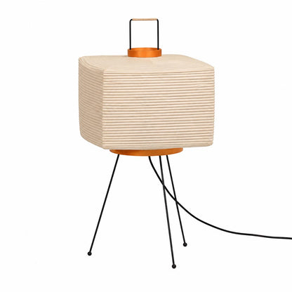 The minimalist structured cube silhouette of an unlit textured Washi Paper 9A Table Lamp on a white background by Stuber Lighting.