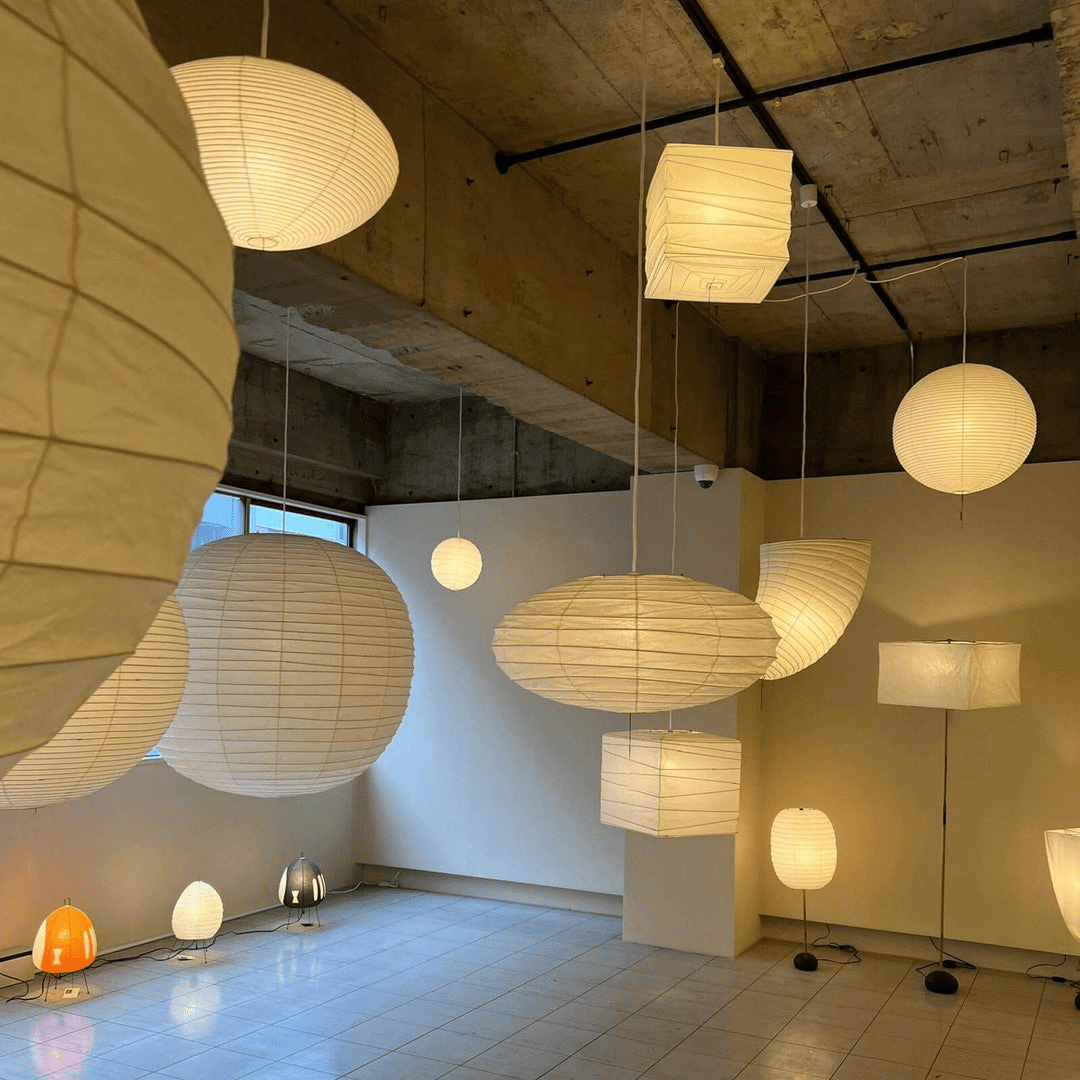 Washi Paper EN Series Pendant Light saucer shape illuminated with warm glow
